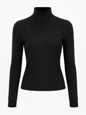 American Eagle Black Ribbed Mock Neck Long Sleeve Top XS